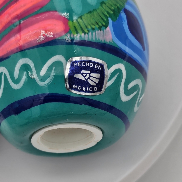 Talavera Salt And Pepper Shakers Hand Made In Mexico Peacock Colorful Blue Green - Picture 5 of 7